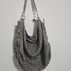 Elegant Studded Gray Shoulder Bag